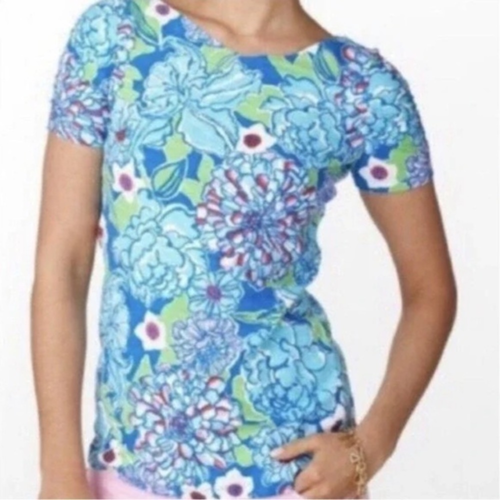 Lilly Pulitzer Leila Print Blouse Size L Multicolor May Floral Print